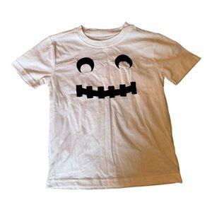 10Threads Kids Graphic Face Tee Size 5/6 White Funny Halloween Shirt
